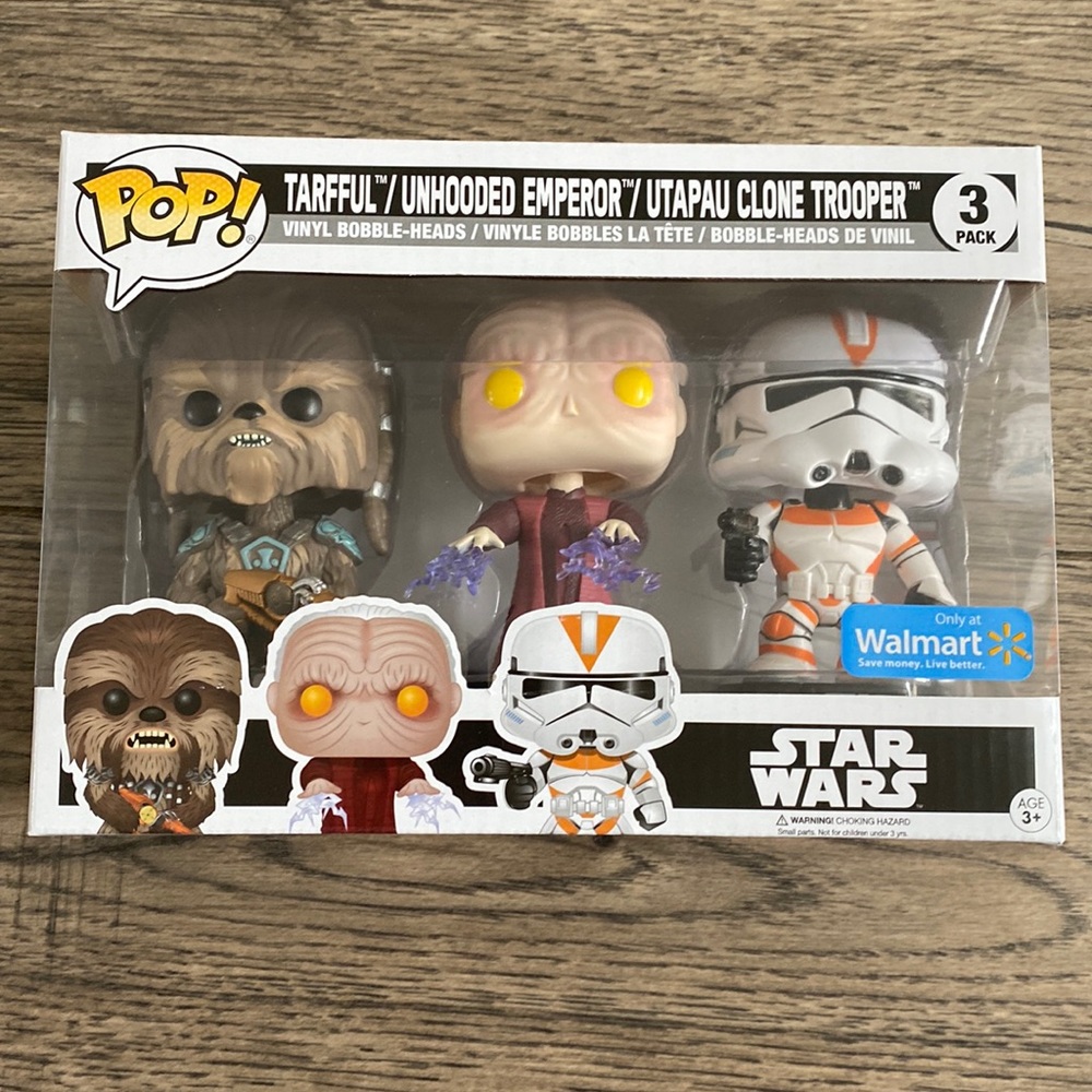 Funko Pop Star Wars Walmart Exclusive 3 Pack-Tarfful/Unhooded Emperor/Utapau